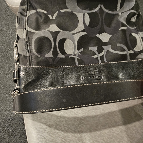 COACH Zoe Signature Black Canvas Hobo Shoulder Bag with Black Leather Trim - Picture 14 of 16